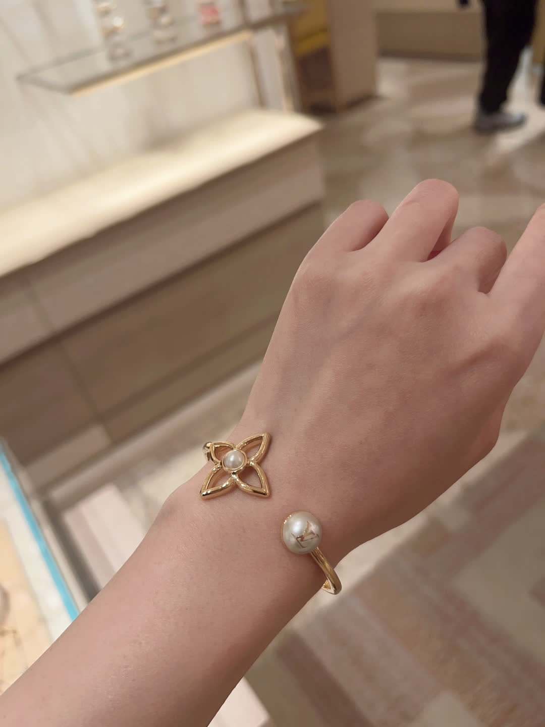 Louis Vuitton Gold Tone Bracelet with Pearls